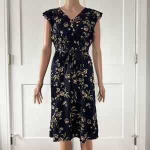 LOFT Navy Floral Midi Dress